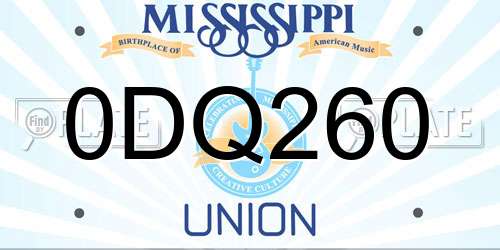 0DQ260 Mississippi License Plate