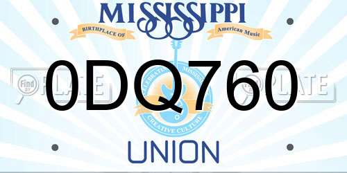 0DQ760 Mississippi License Plate