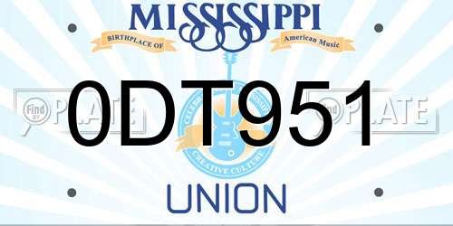 0DT951 Mississippi License Plate