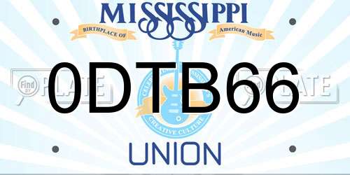 0DTB66 Mississippi License Plate