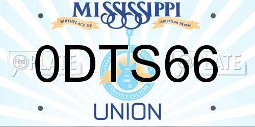 0DTS66 Mississippi License Plate