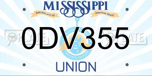 0DV355 Mississippi License Plate