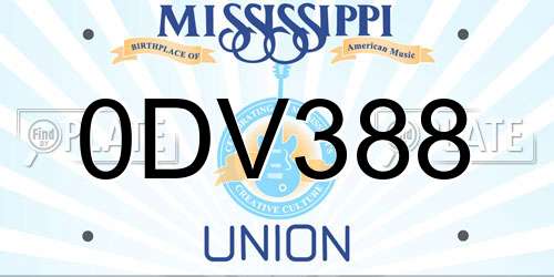 0DV388 Mississippi License Plate