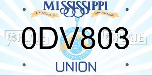 0DV803 Mississippi License Plate