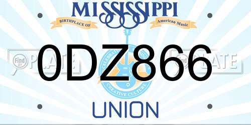 0DZ866 Mississippi License Plate