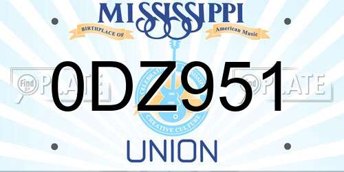 0DZ951 Mississippi License Plate