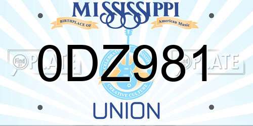 0DZ981 Mississippi License Plate