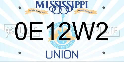 0E12W2 Mississippi License Plate
