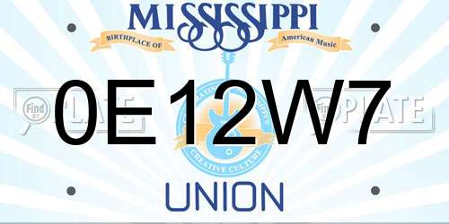 0E12W7 Mississippi License Plate