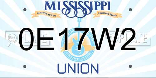 0E17W2 Mississippi License Plate