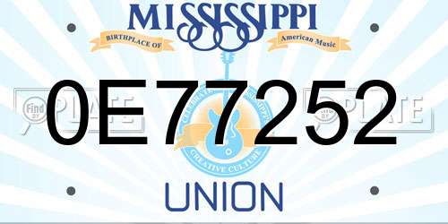 0E77252 Mississippi License Plate