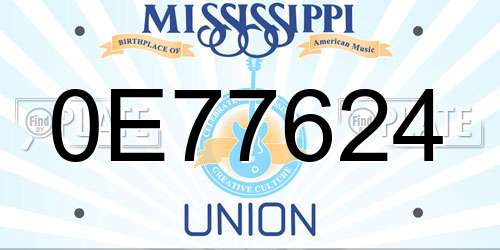 0E77624 Mississippi License Plate