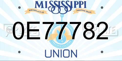 0E77782 Mississippi License Plate