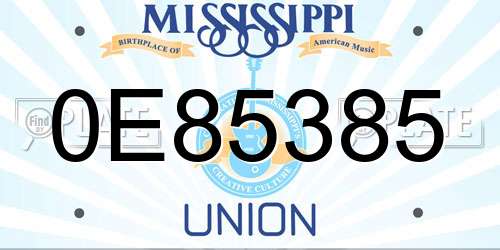 0E85385 Mississippi License Plate