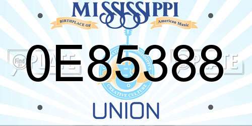 0E85388 Mississippi License Plate