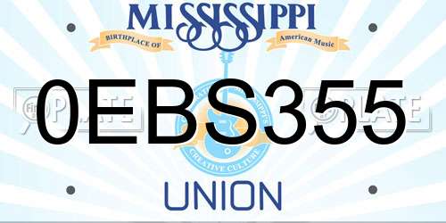 0EBS355 Mississippi License Plate