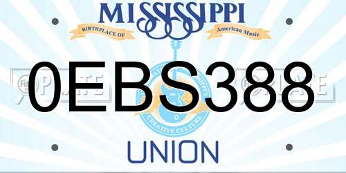 0EBS388 Mississippi License Plate