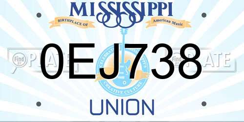 0EJ738 Mississippi License Plate