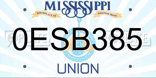 0ESB385 Mississippi License Plate