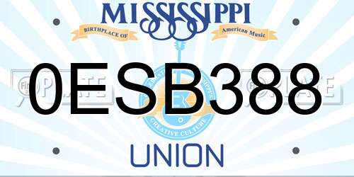 0ESB388 Mississippi License Plate