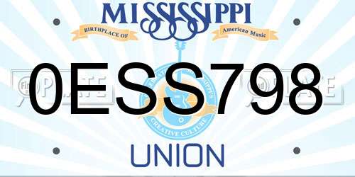 0ESS798 Mississippi License Plate