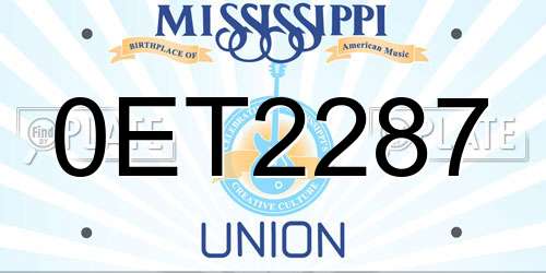 0ET2287 Mississippi License Plate