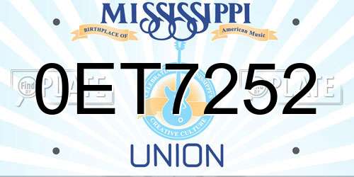 0ET7252 Mississippi License Plate