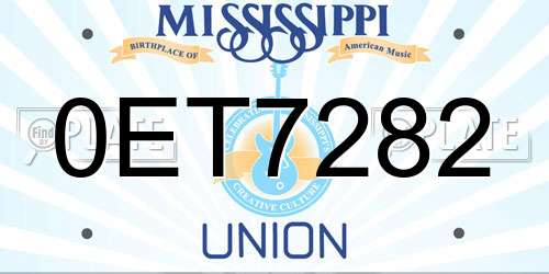 0ET7282 Mississippi License Plate
