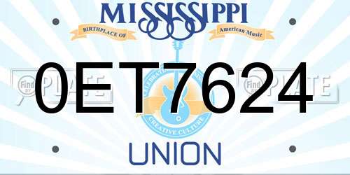 0ET7624 Mississippi License Plate