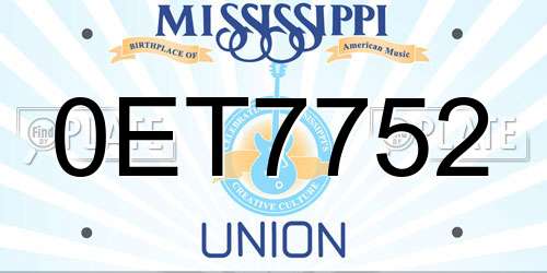 0ET7752 Mississippi License Plate