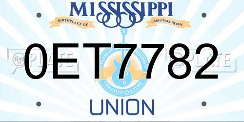 0ET7782 Mississippi License Plate
