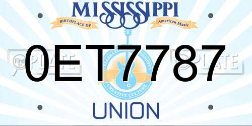 0ET7787 Mississippi License Plate
