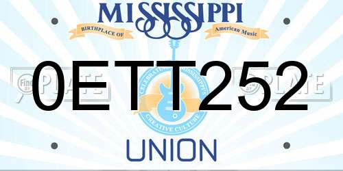 0ETT252 Mississippi License Plate