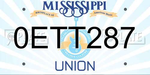 0ETT287 Mississippi License Plate