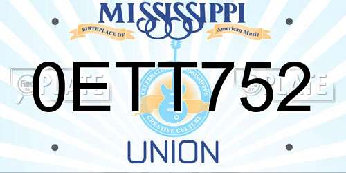 0ETT752 Mississippi License Plate