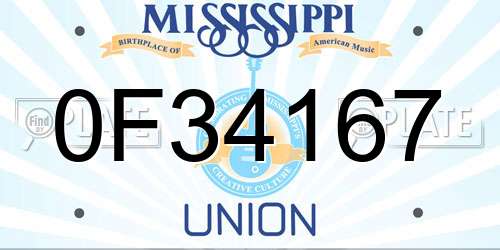 0F34167 Mississippi License Plate