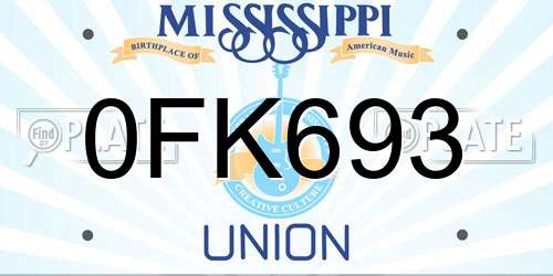 0FK693 Mississippi License Plate