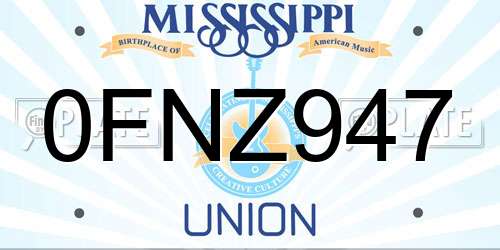 0FNZ947 Mississippi License Plate