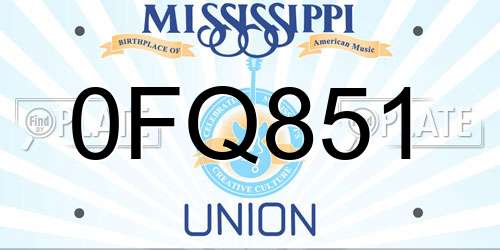 0FQ851 Mississippi License Plate
