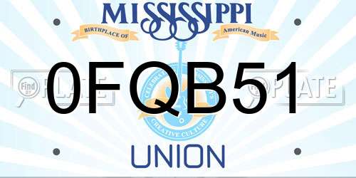 0FQB51 Mississippi License Plate