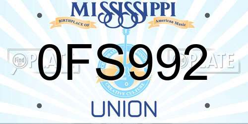 0FS992 Mississippi License Plate