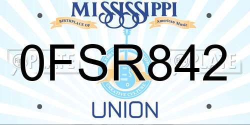 0FSR842 Mississippi License Plate