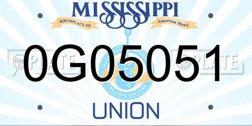 0G05051 Mississippi License Plate