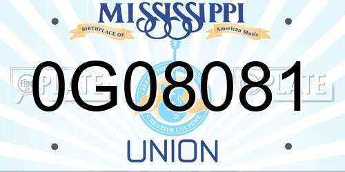 0G08081 Mississippi License Plate