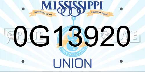 0G13920 Mississippi License Plate