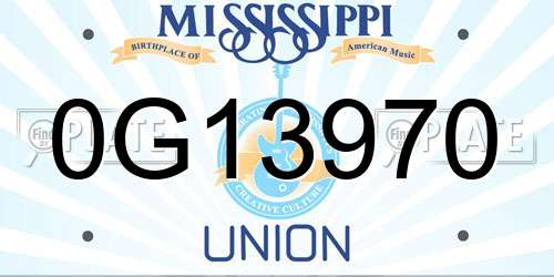 0G13970 Mississippi License Plate
