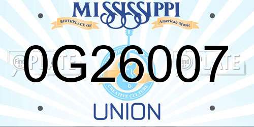 0G26007 Mississippi License Plate