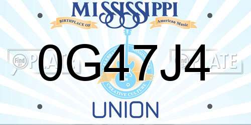 0G47J4 Mississippi License Plate