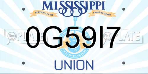0G59I7 Mississippi License Plate