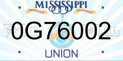 0G76002 Mississippi License Plate